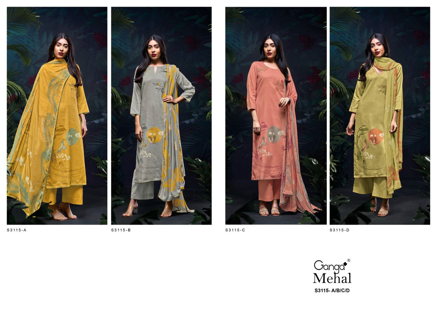 Mehal S3115 Ganga Cotton Satin Plazzo Style Suits Exporter