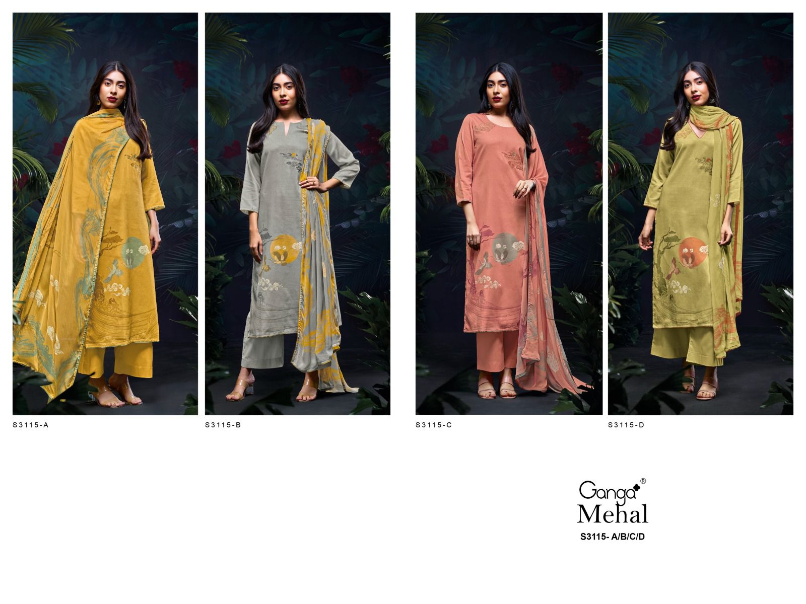 Mehal S3115 Ganga Cotton Satin Plazzo Style Suits Exporter