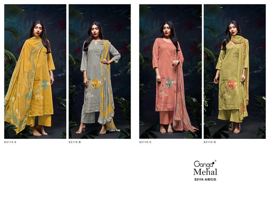 Mehal S3115 Ganga Cotton Satin Plazzo Style Suits Exporter
