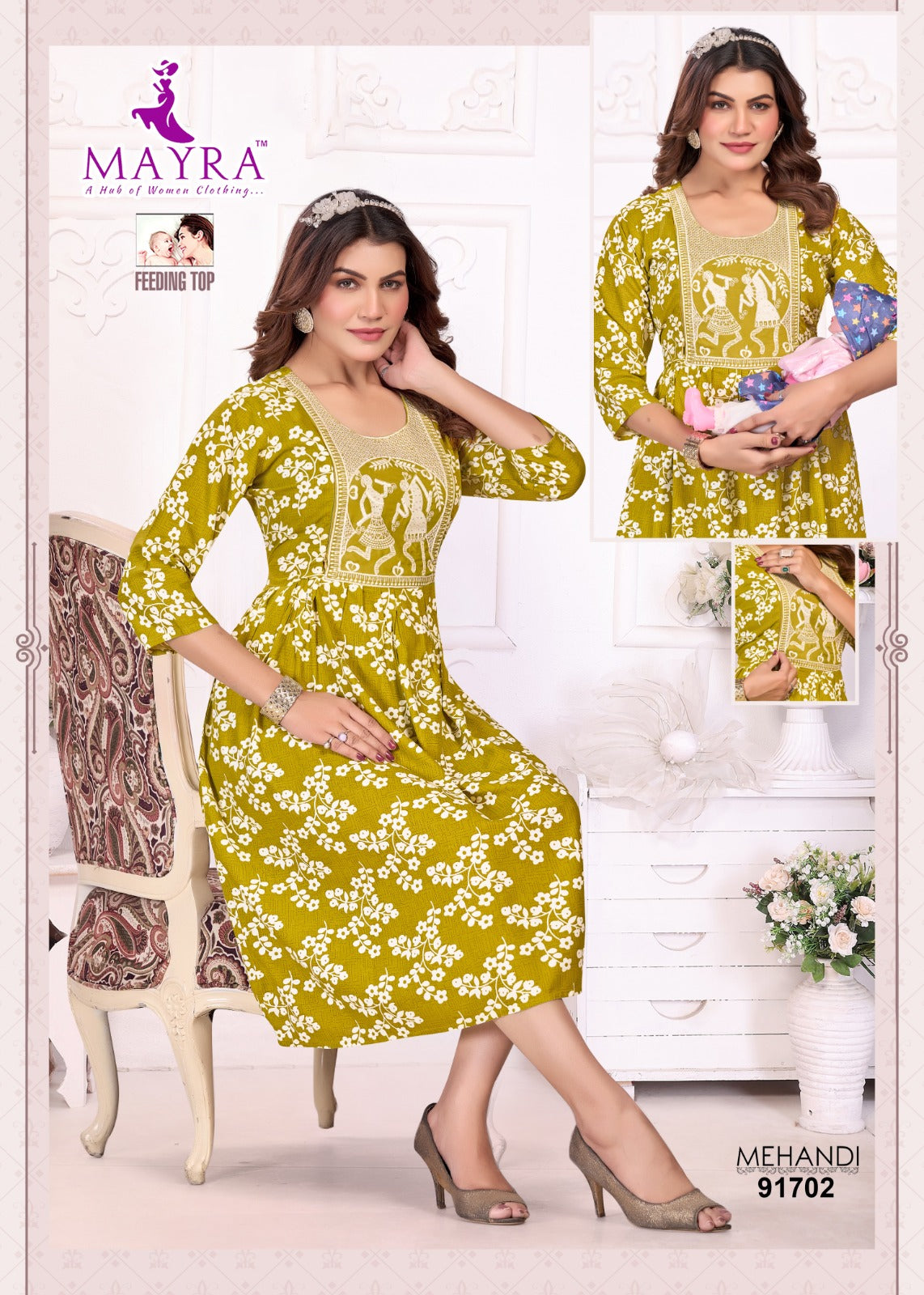 Mehandi Mayra Reyon Feeding Kurtis Manufacturer Ahmedabad