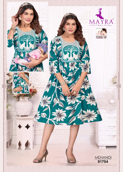 Mehandi Mayra Reyon Feeding Kurtis Manufacturer Ahmedabad