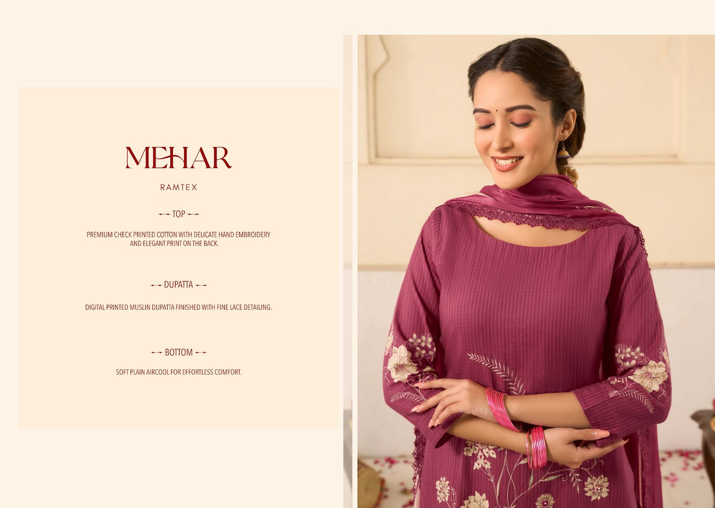 Mehar Ramtex Cotton Pant Style Suits Supplier India