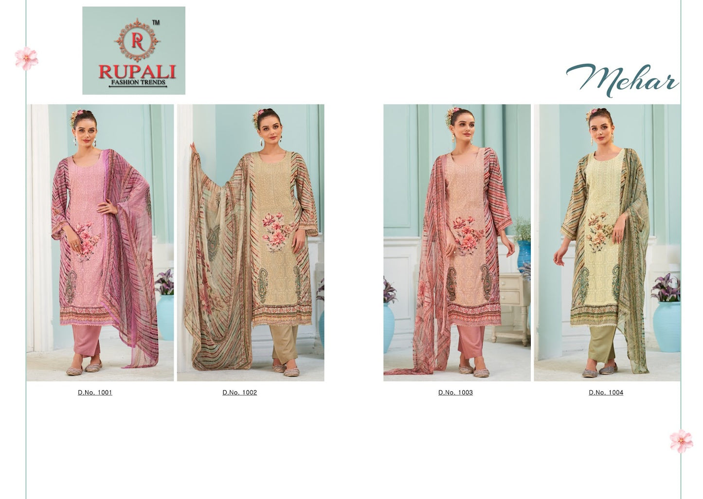 Mehar Rupali Natural Crape Pant Style Suits Exporter Ahmedabad