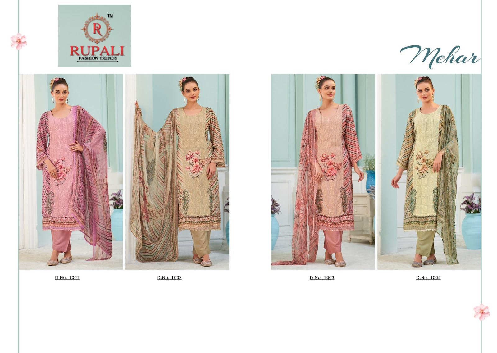 Mehar Rupali Natural Crape Pant Style Suits Exporter Ahmedabad
