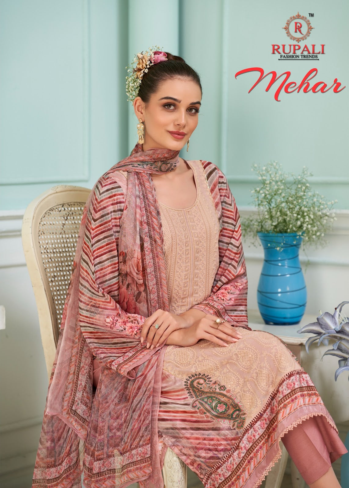 Mehar Rupali Natural Crape Pant Style Suits Exporter Ahmedabad
