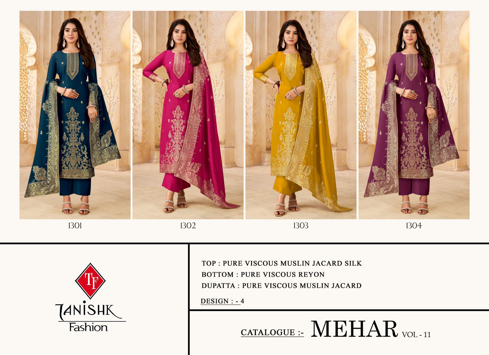 Mehar Vol 11 Tanishk Fashion Pure Muslin Pant Style Suits Wholesaler