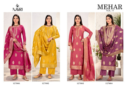 Mehar Vol 9 Naari Pure Muslin Pant Style Suits Wholesaler India