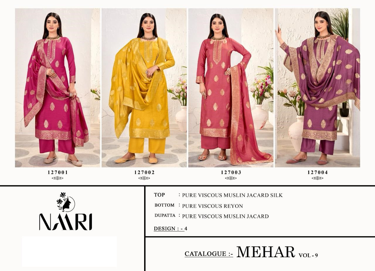 Mehar Vol 9 Naari Pure Muslin Pant Style Suits Wholesaler India