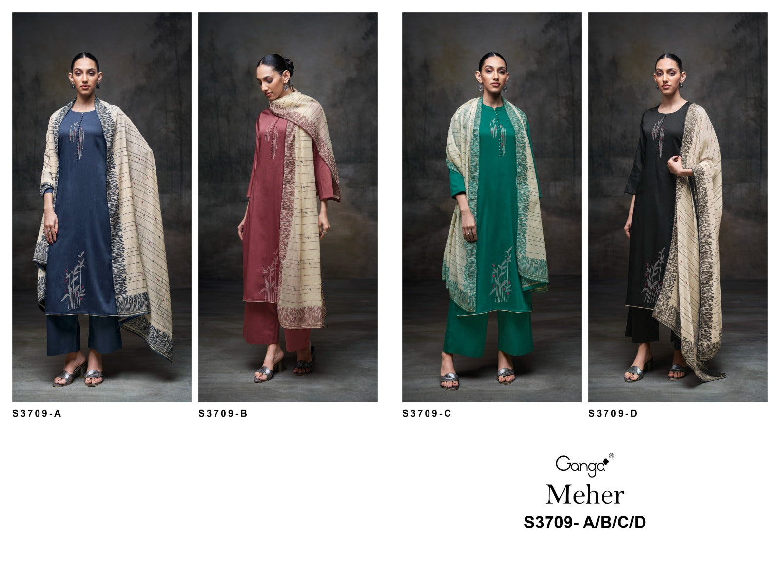 Meher 3709 Ganga Premium Cotton Plazzo Style Suits Exporter