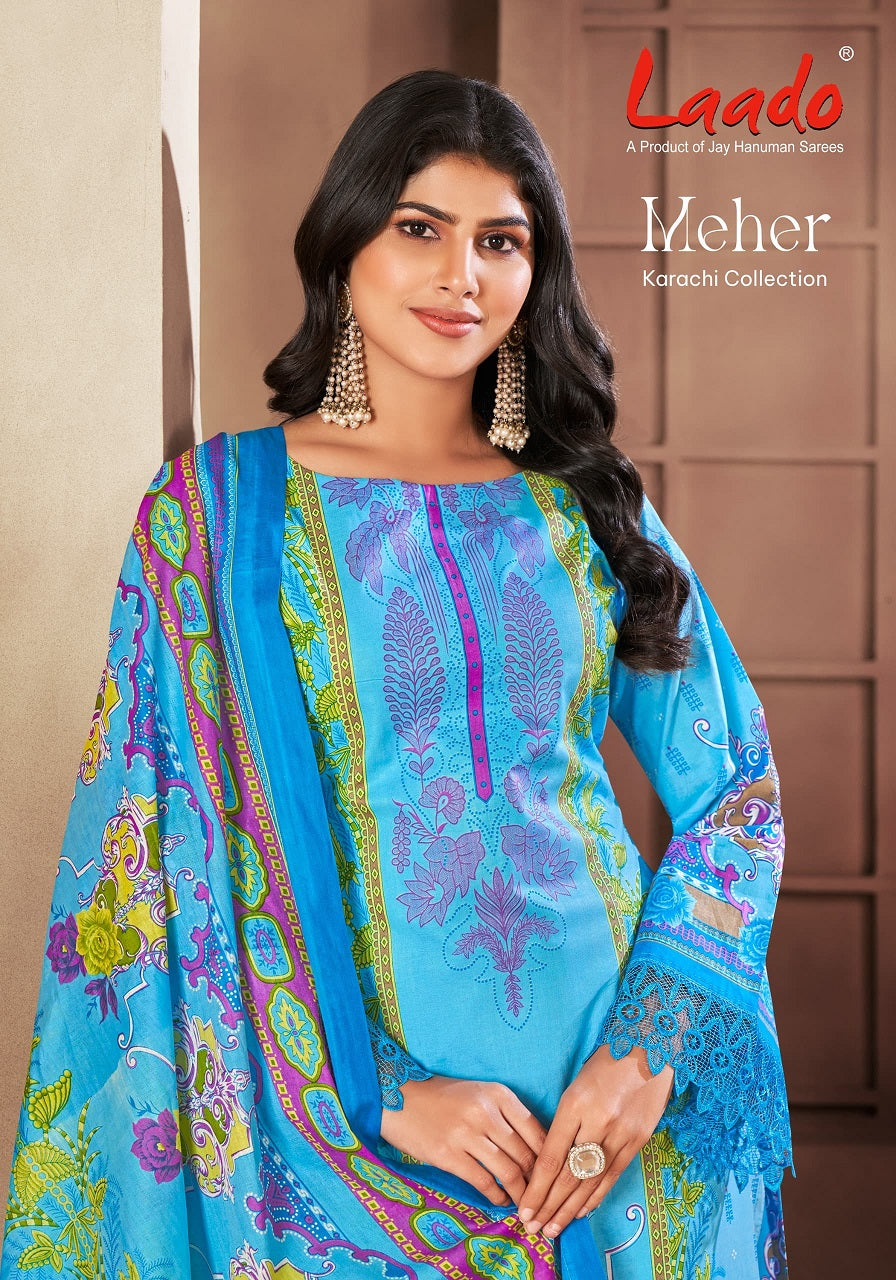 Meher Laado Lawn Cotton Karachi Salwar Suits Wholesale
