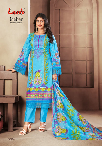 Meher Laado Lawn Cotton Karachi Salwar Suits Wholesale