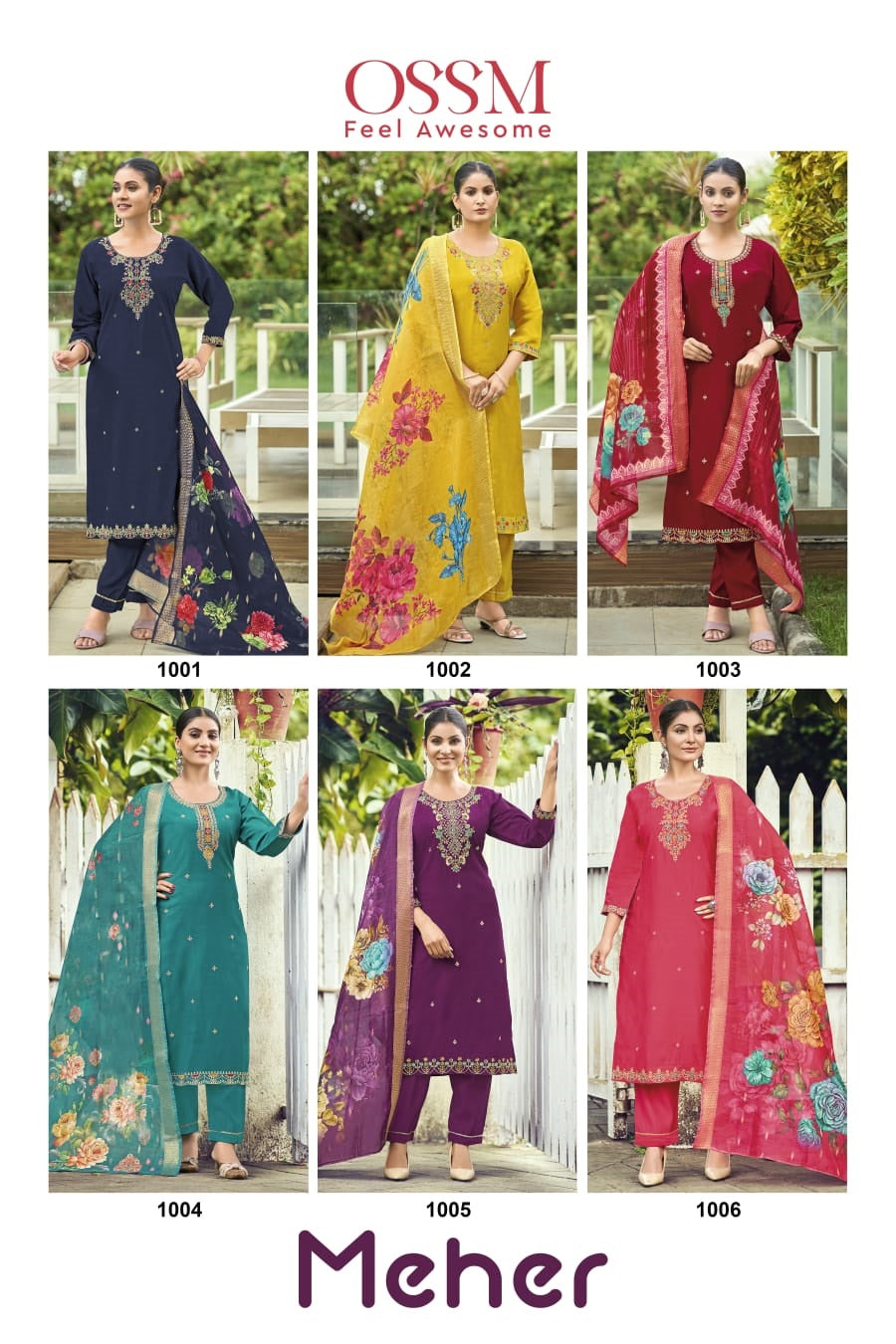 Meher Ossm Roman Silk Readymade Pant Style Suits Supplier India