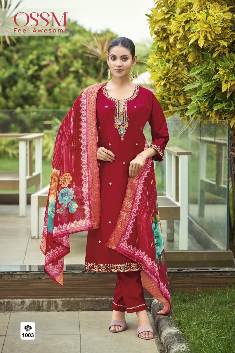 Meher Ossm Roman Silk Readymade Pant Style Suits Supplier India