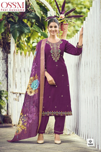 Meher Ossm Roman Silk Readymade Pant Style Suits Supplier India