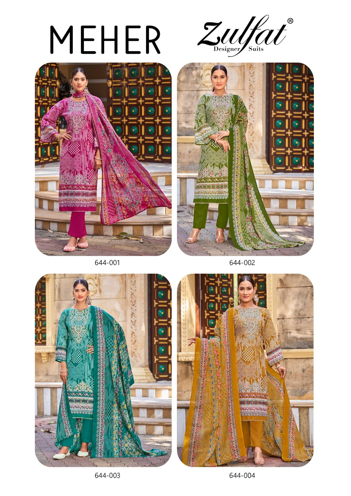 Meher Zulfat Designer Cotton Karachi Salwar Suits Wholesaler Ahmedabad