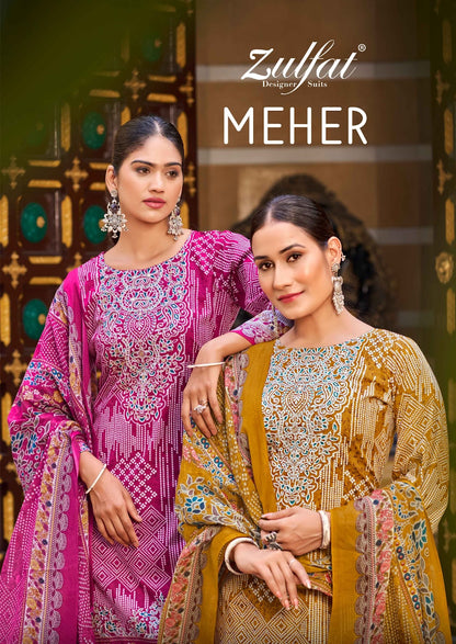 Meher Zulfat Designer Cotton Karachi Salwar Suits Wholesaler Ahmedabad