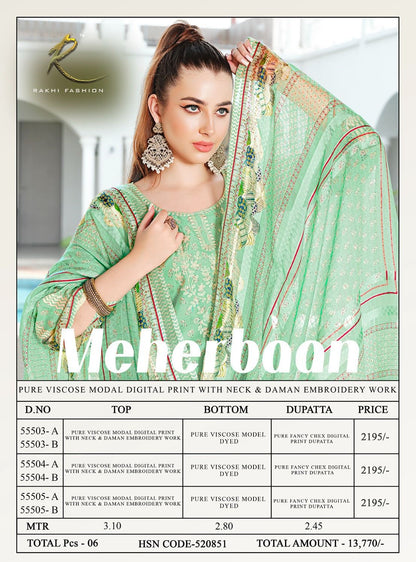 Meherbaan Rakhi Fashion Pure Viscose Pant Style Suits Manufacturer Gujarat