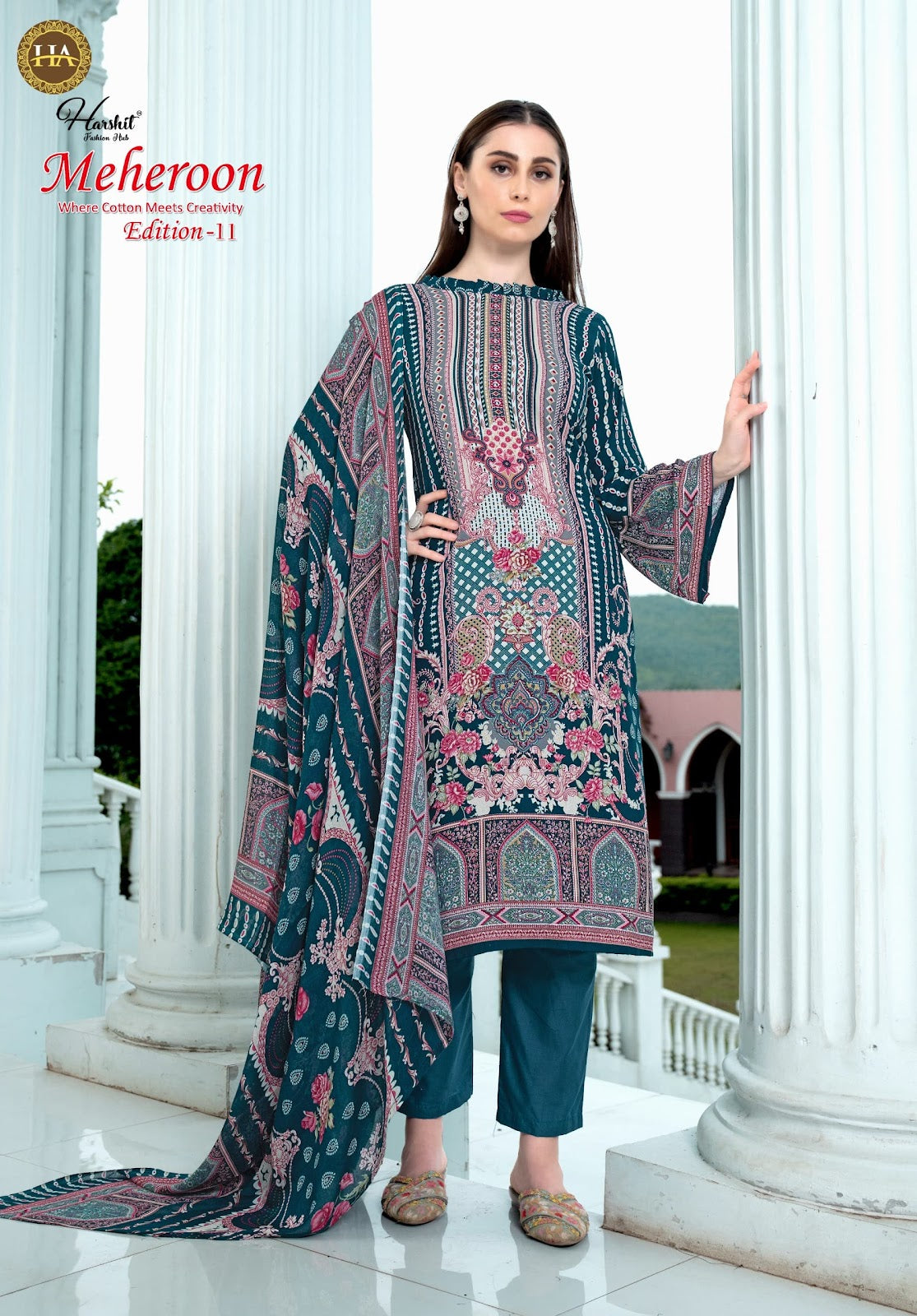 Meheroon Edition 11 Harshit Fashion Viscose Reyon Karachi Salwar Suits Supplier