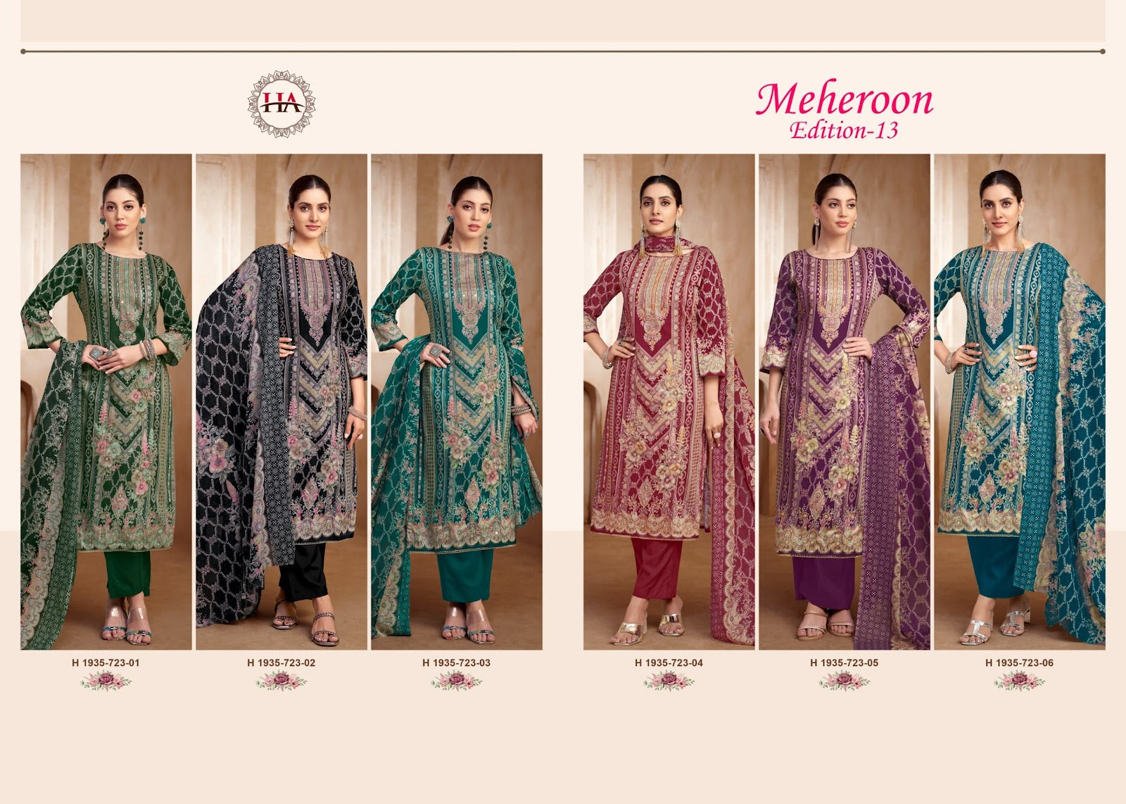 Meheroon Edition 13 Harshit Fashion Viscose Reyon Karachi Salwar Suits Exporter Ahmedabad