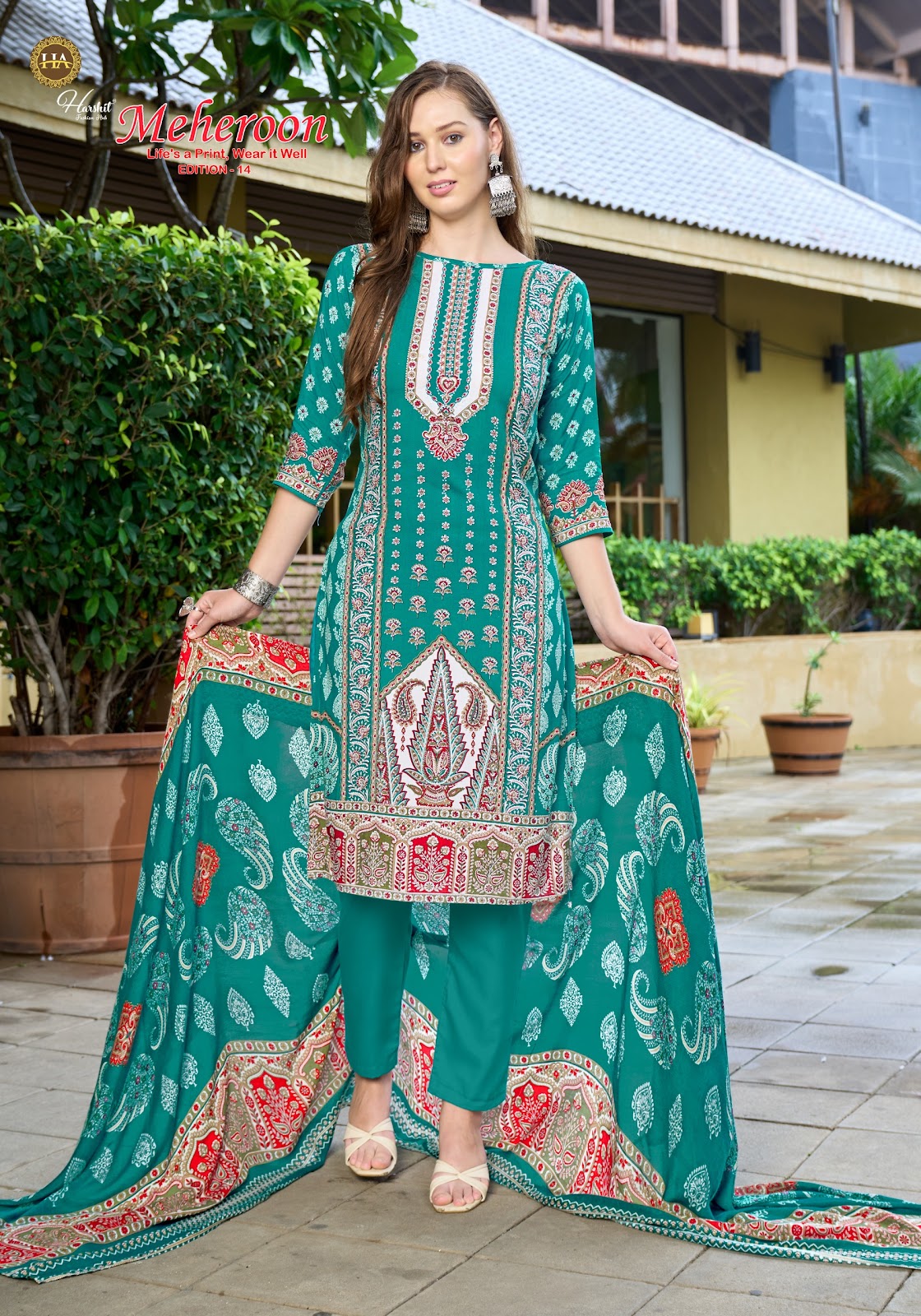 Meheroon Edition 14 Harshit Fashion Pure Viscose Karachi Salwar Suits Manufacturer