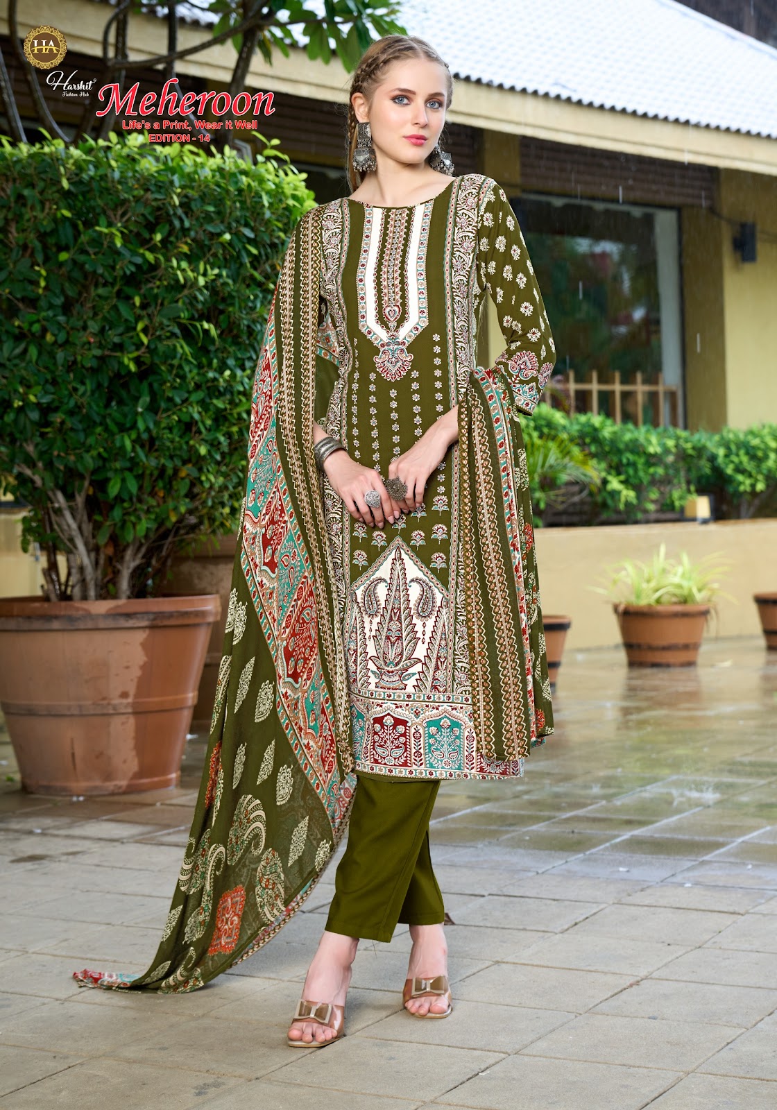 Meheroon Edition 14 Harshit Fashion Pure Viscose Karachi Salwar Suits Manufacturer
