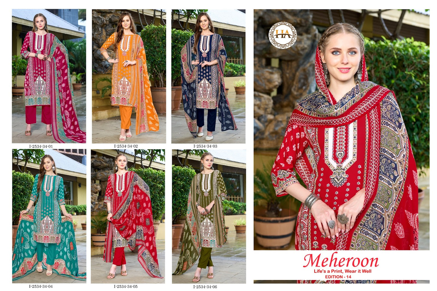 Meheroon Edition 14 Harshit Fashion Pure Viscose Karachi Salwar Suits Manufacturer