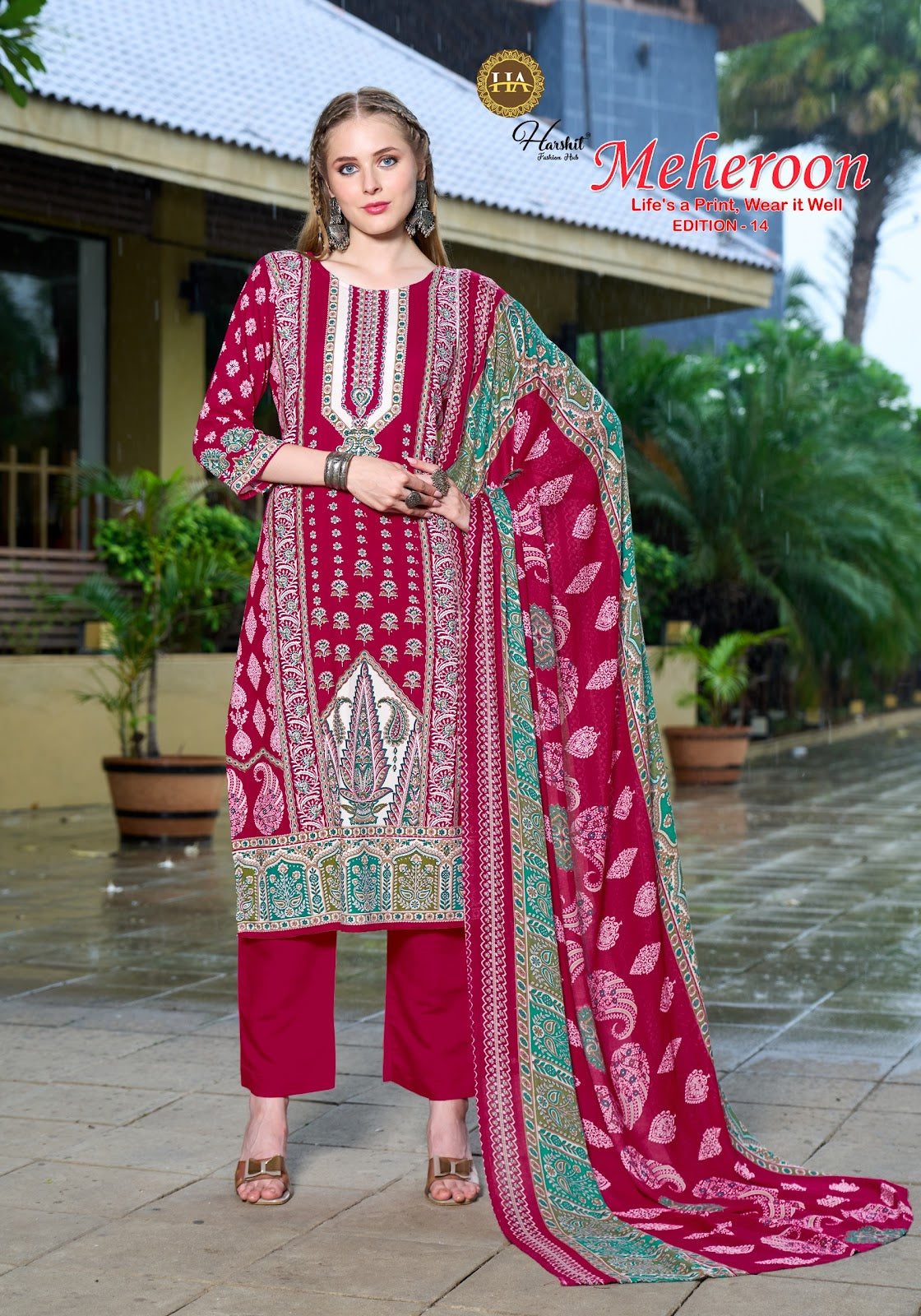 Meheroon Edition 14 Harshit Fashion Pure Viscose Karachi Salwar Suits Manufacturer