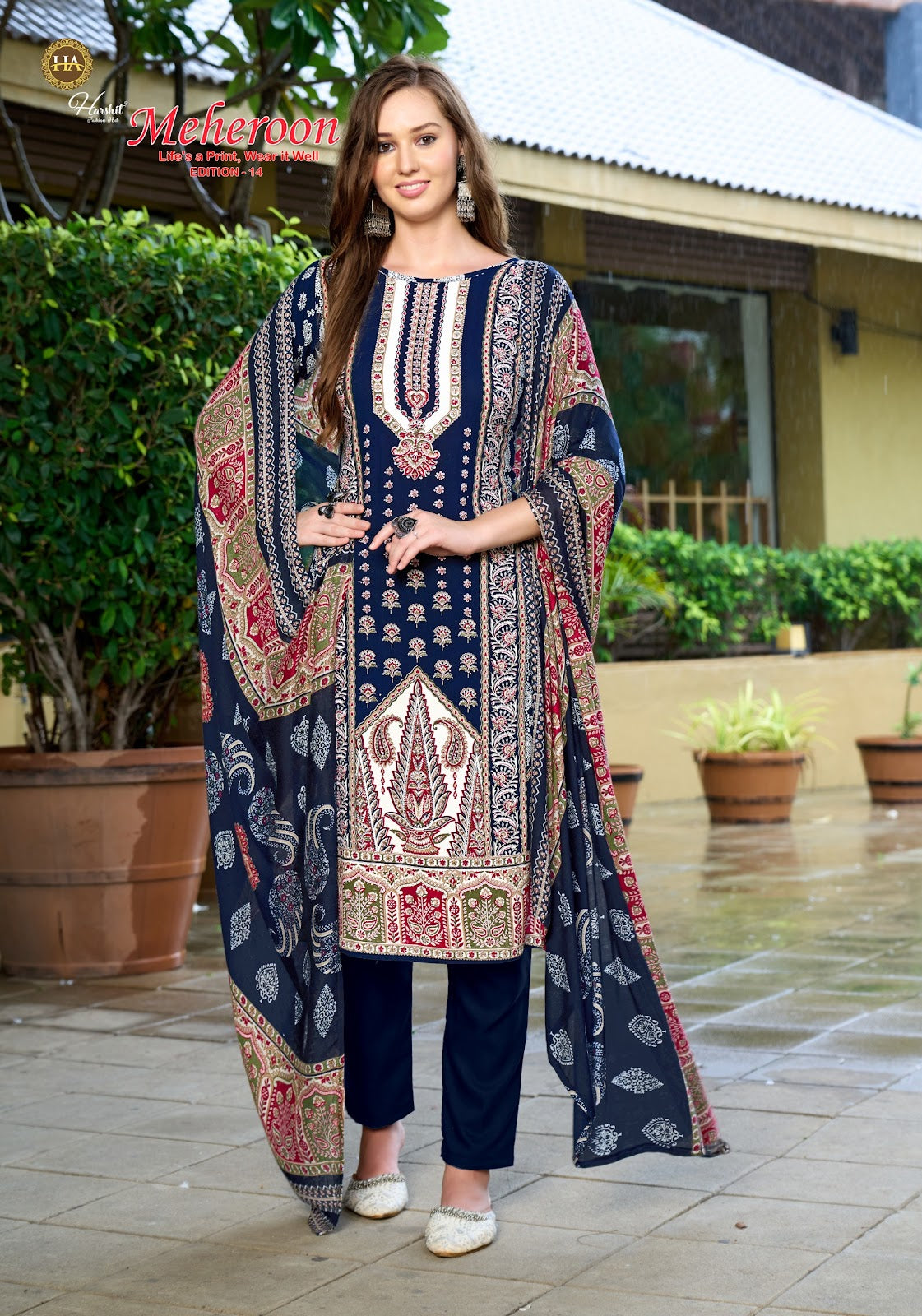 Meheroon Edition 14 Harshit Fashion Pure Viscose Karachi Salwar Suits Manufacturer