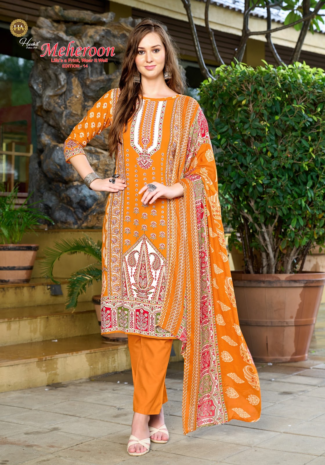 Meheroon Edition 14 Harshit Fashion Pure Viscose Karachi Salwar Suits Manufacturer