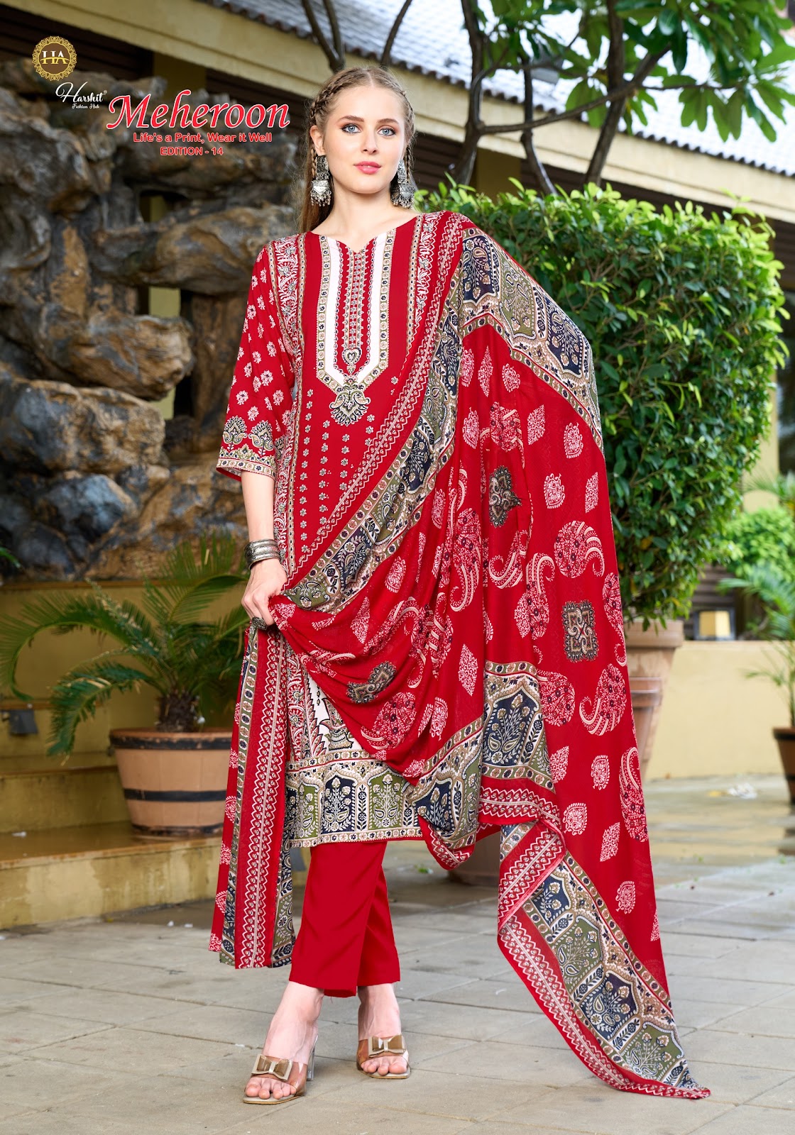 Meheroon Edition 14 Harshit Fashion Pure Viscose Karachi Salwar Suits Manufacturer