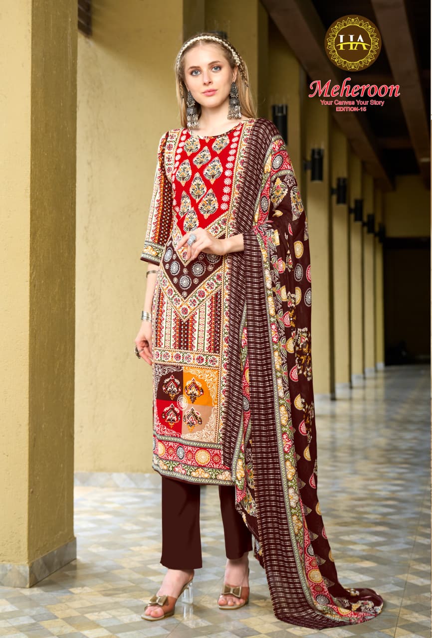 Meheroon Edition 15 Harshit Fashion Pure Viscose Karachi Salwar Suits Wholesaler