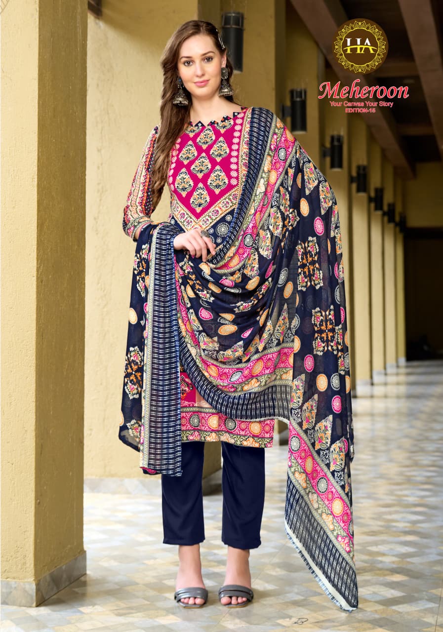 Meheroon Edition 15 Harshit Fashion Pure Viscose Karachi Salwar Suits Wholesaler