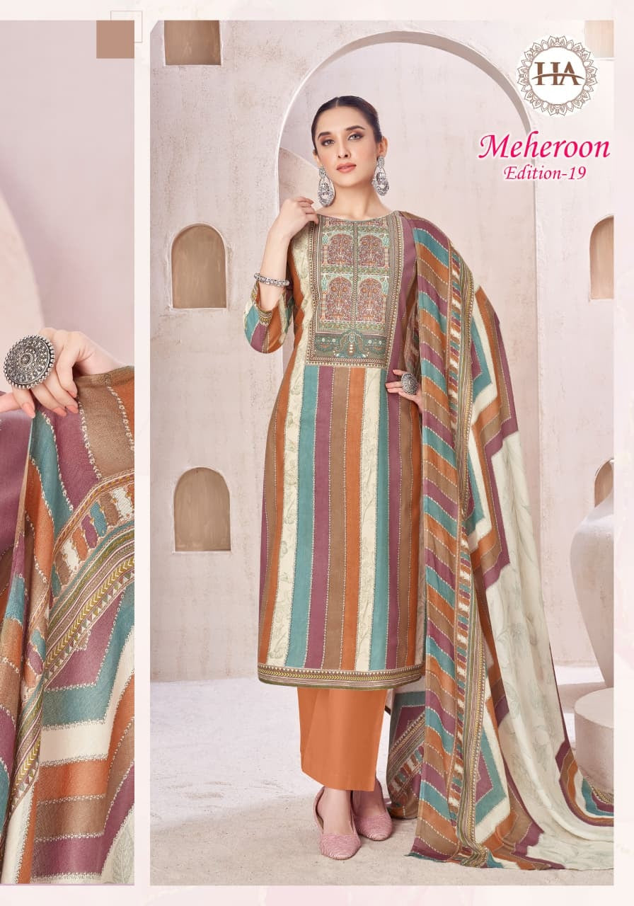 Meheroon Edition 19 Harshit Fashion Viscose Reyon Karachi Salwar Suits Supplier Ahmedabad