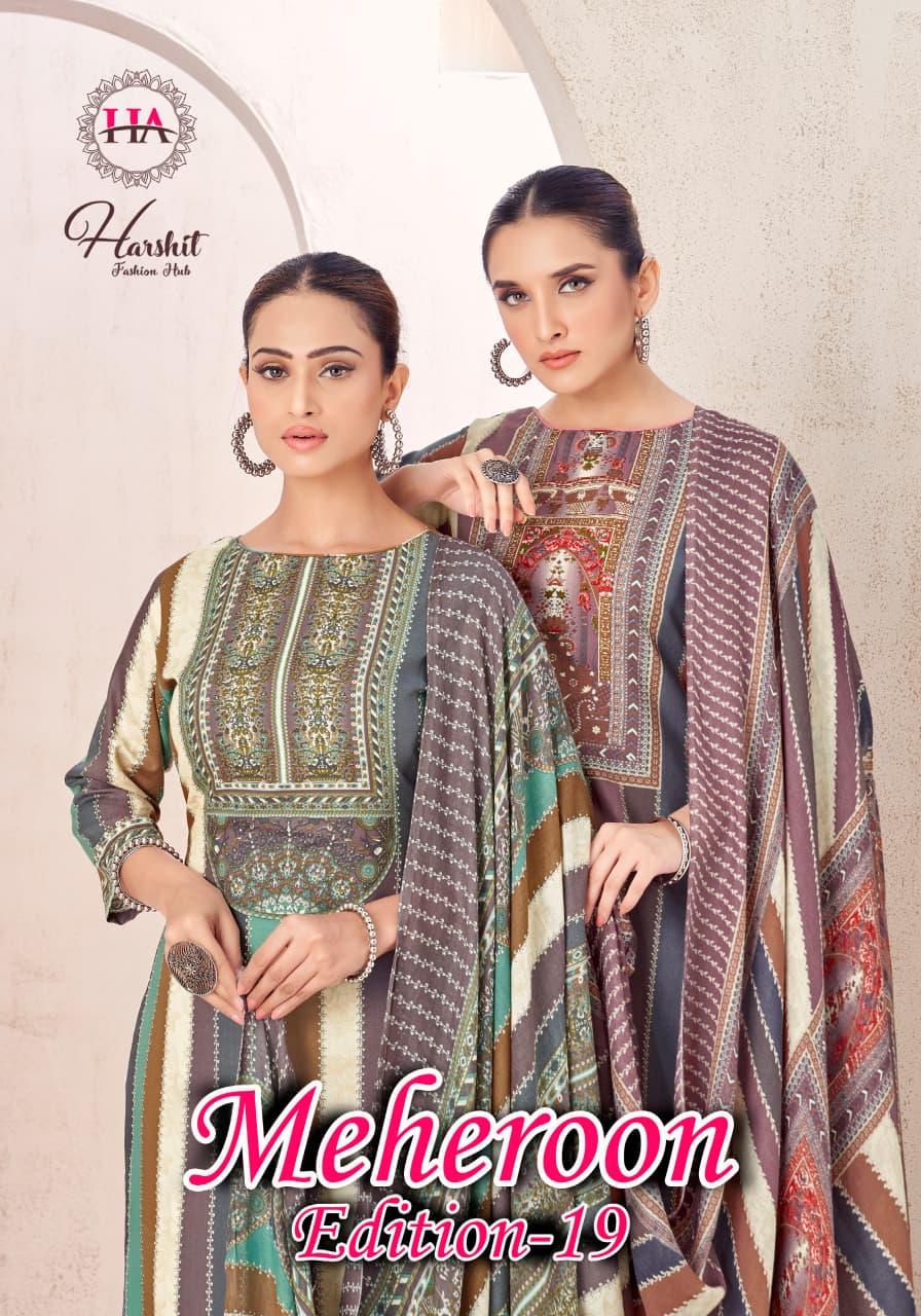 Meheroon Edition 19 Harshit Fashion Viscose Reyon Karachi Salwar Suits Supplier Ahmedabad