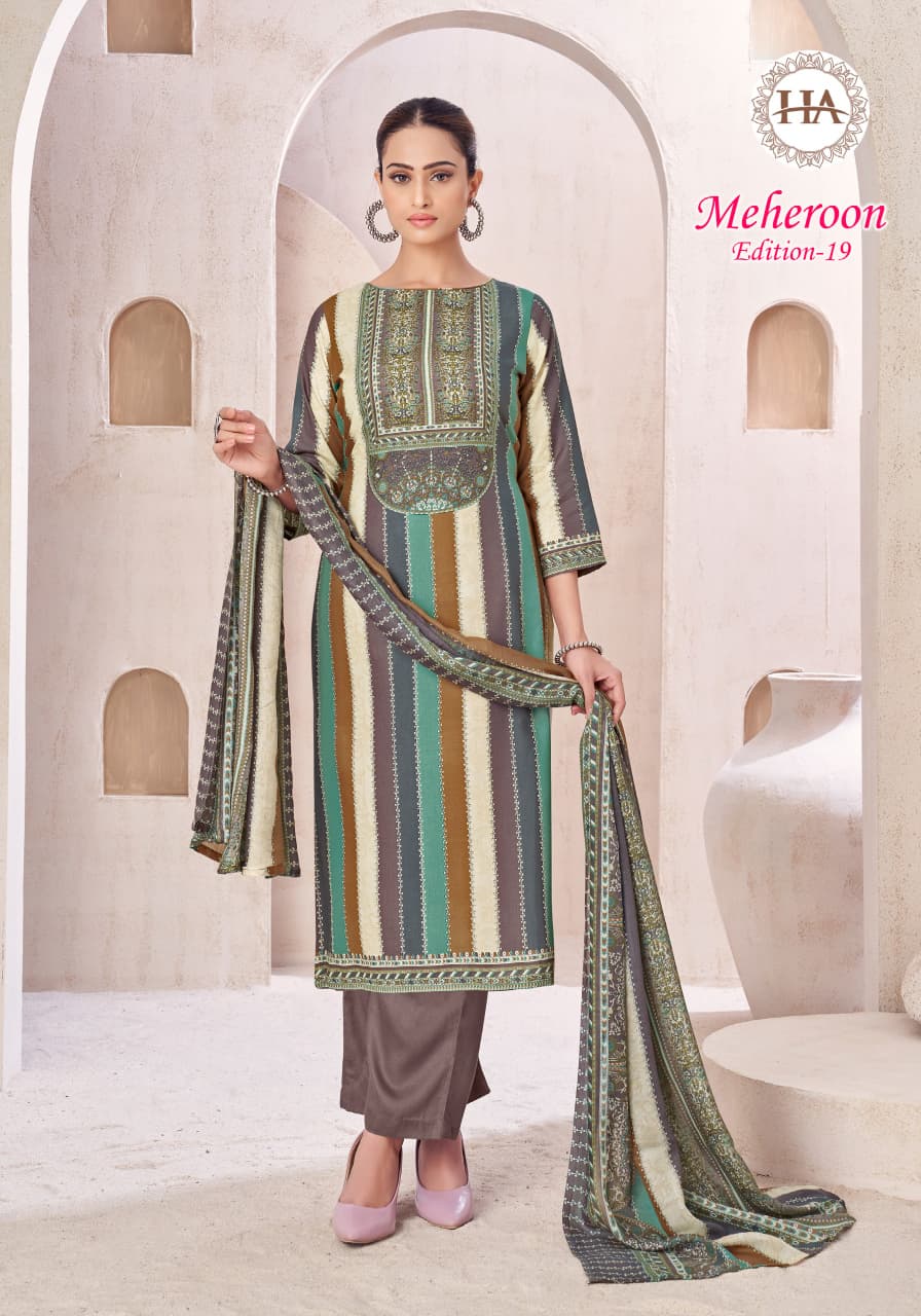 Meheroon Edition 19 Harshit Fashion Viscose Reyon Karachi Salwar Suits Supplier Ahmedabad