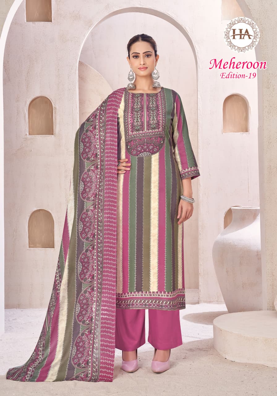 Meheroon Edition 19 Harshit Fashion Viscose Reyon Karachi Salwar Suits Supplier Ahmedabad