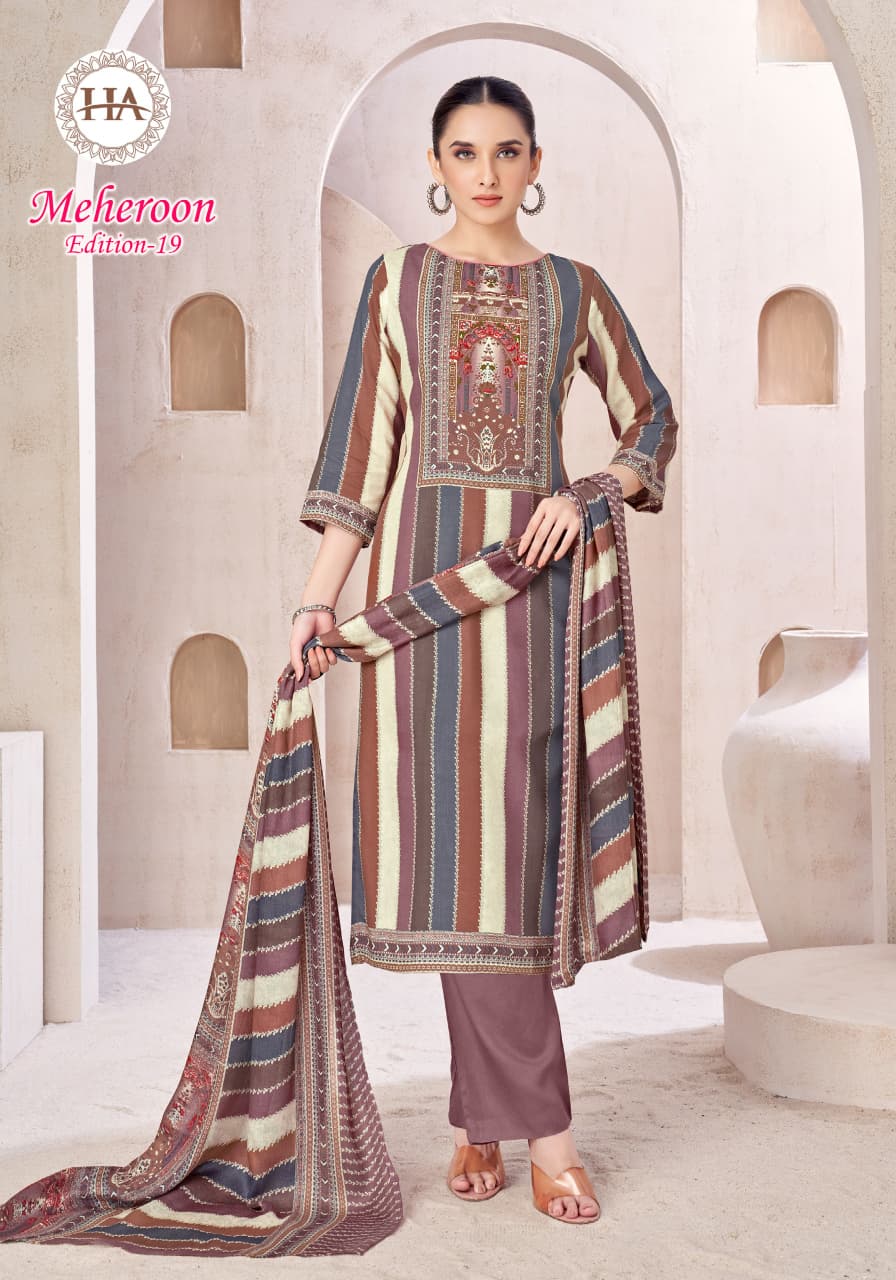 Meheroon Edition 19 Harshit Fashion Viscose Reyon Karachi Salwar Suits Supplier Ahmedabad