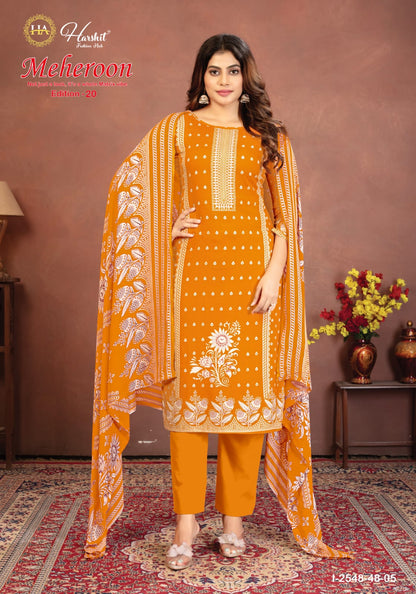 Meheroon Edition 20 Harshit Fashion Viscose Reyon Karachi Salwar Suits Supplier Gujarat