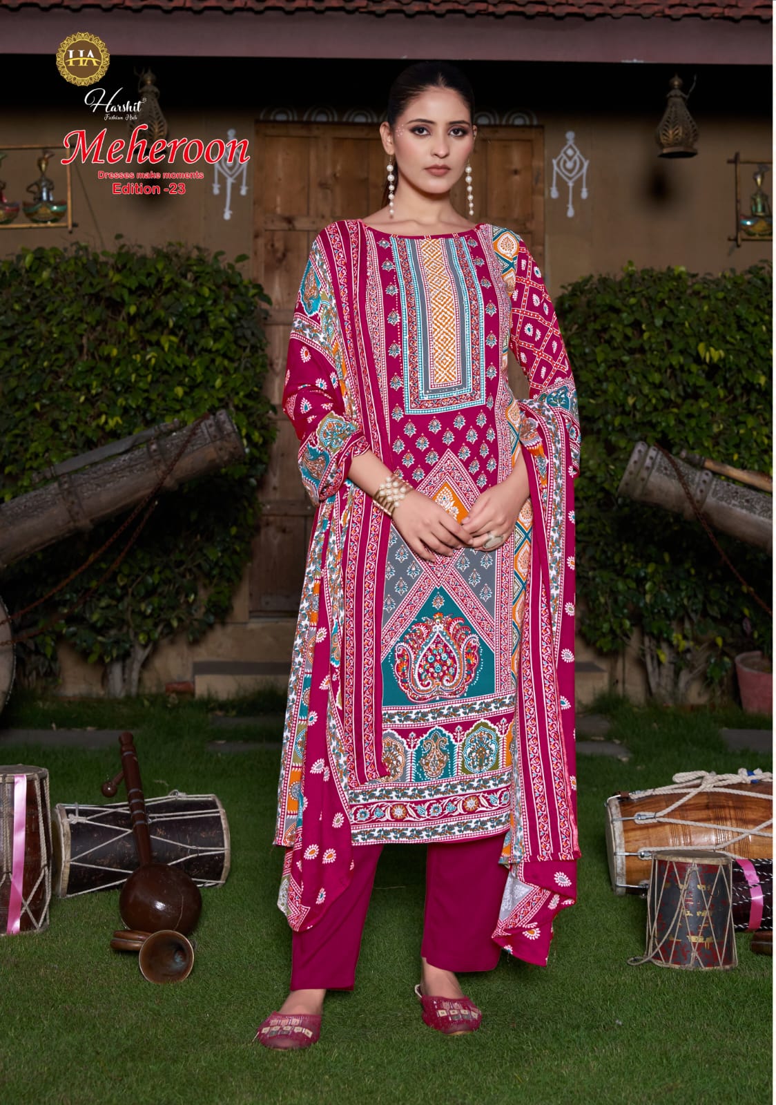 Meheroon Edition 23 Harshit Fashion Viscose Reyon Karachi Salwar Suits Exporter Gujarat