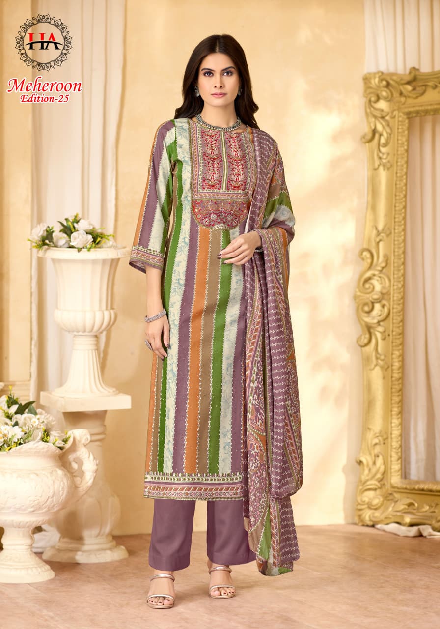 Meheroon Edition 25 Harshit Fashion Viscose Reyon Pant Style Suits Supplier Ahmedabad