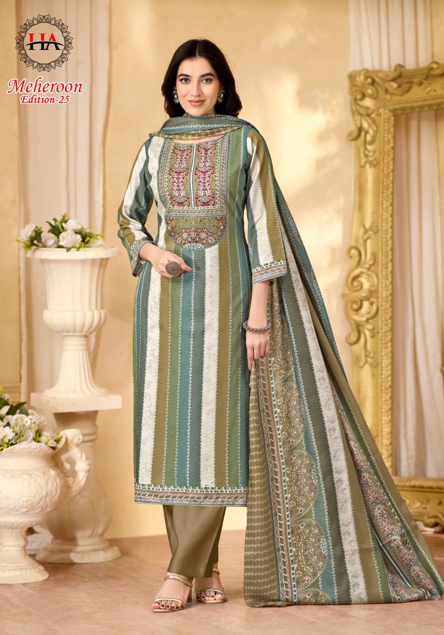 Meheroon Edition 25 Harshit Fashion Viscose Reyon Pant Style Suits Supplier Ahmedabad