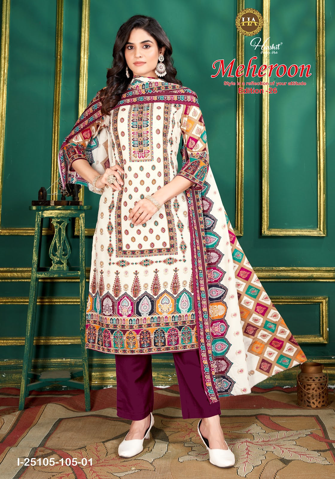 Meheroon Edition 26 Harshit Fashion Viscose Reyon Pant Style Suits Wholesaler