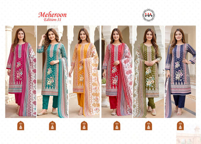 Meheroon Edition 31 Harshit Fashion Viscose Reyon Karachi Salwar Suits Manufacturer Ahmedabad