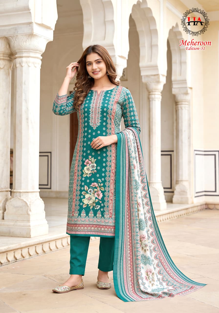 Meheroon Edition 31 Harshit Fashion Viscose Reyon Karachi Salwar Suits Manufacturer Ahmedabad