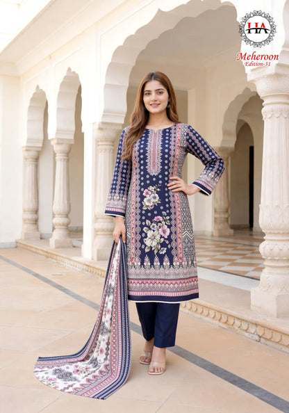 Meheroon Edition 31 Harshit Fashion Viscose Reyon Karachi Salwar Suits Manufacturer Ahmedabad