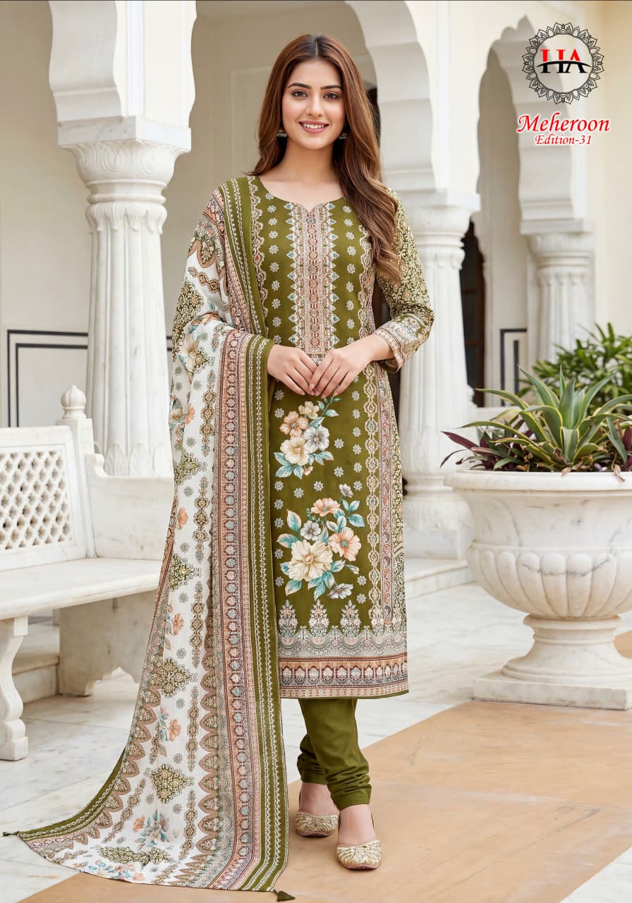 Meheroon Edition 31 Harshit Fashion Viscose Reyon Karachi Salwar Suits Manufacturer Ahmedabad