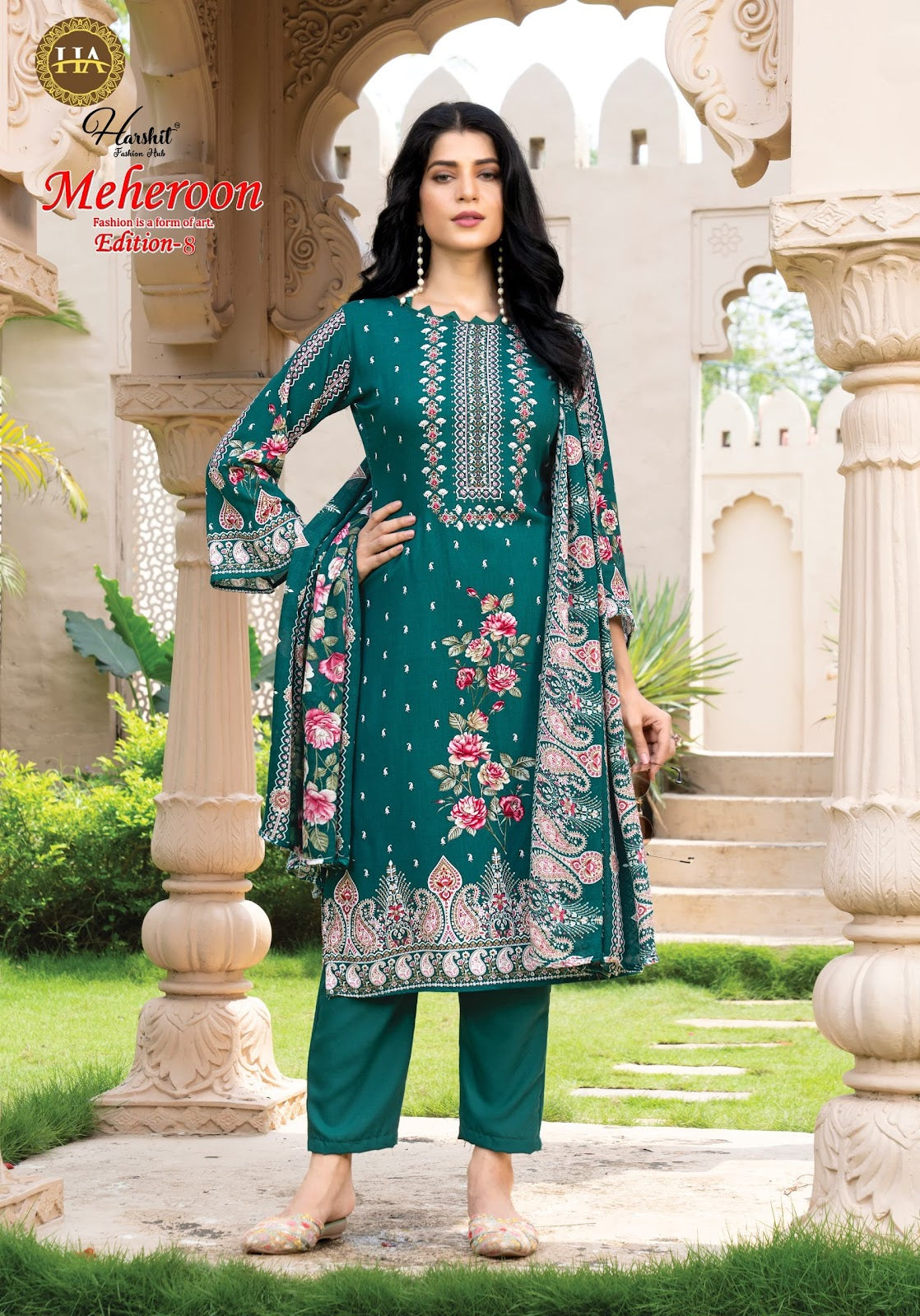 Meheroon Edition 8 Harshit Fashion Viscose Reyon Karachi Salwar Suits Wholesaler Ahmedabad
