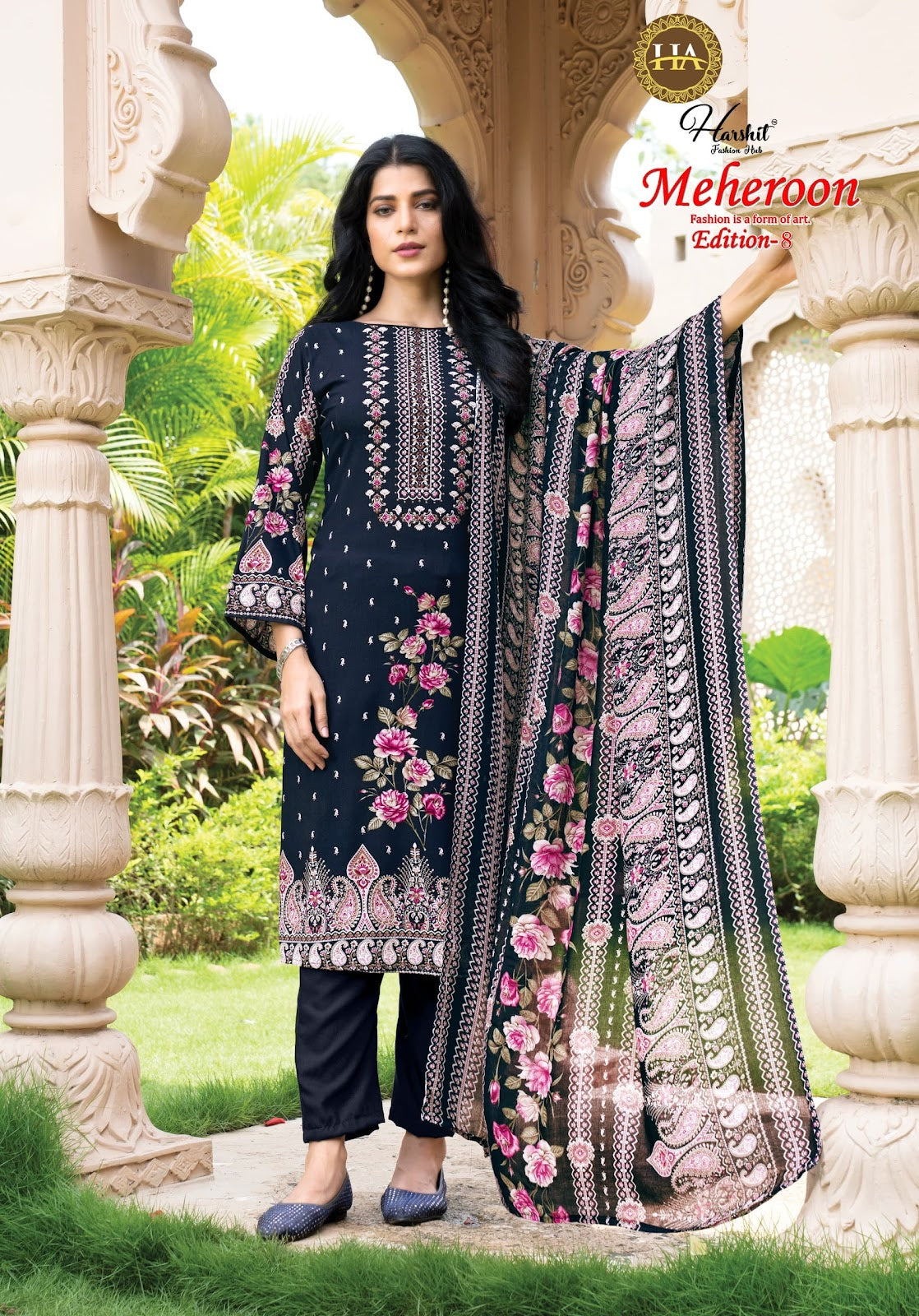 Meheroon Edition 8 Harshit Fashion Viscose Reyon Karachi Salwar Suits Wholesaler Ahmedabad