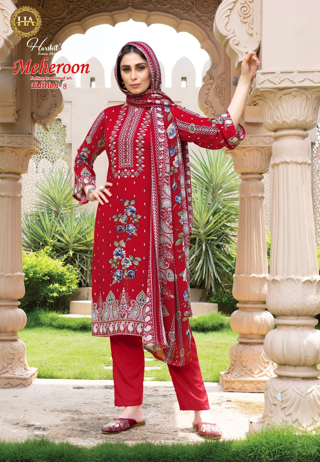 Meheroon Edition 8 Harshit Fashion Viscose Reyon Karachi Salwar Suits Wholesaler Ahmedabad