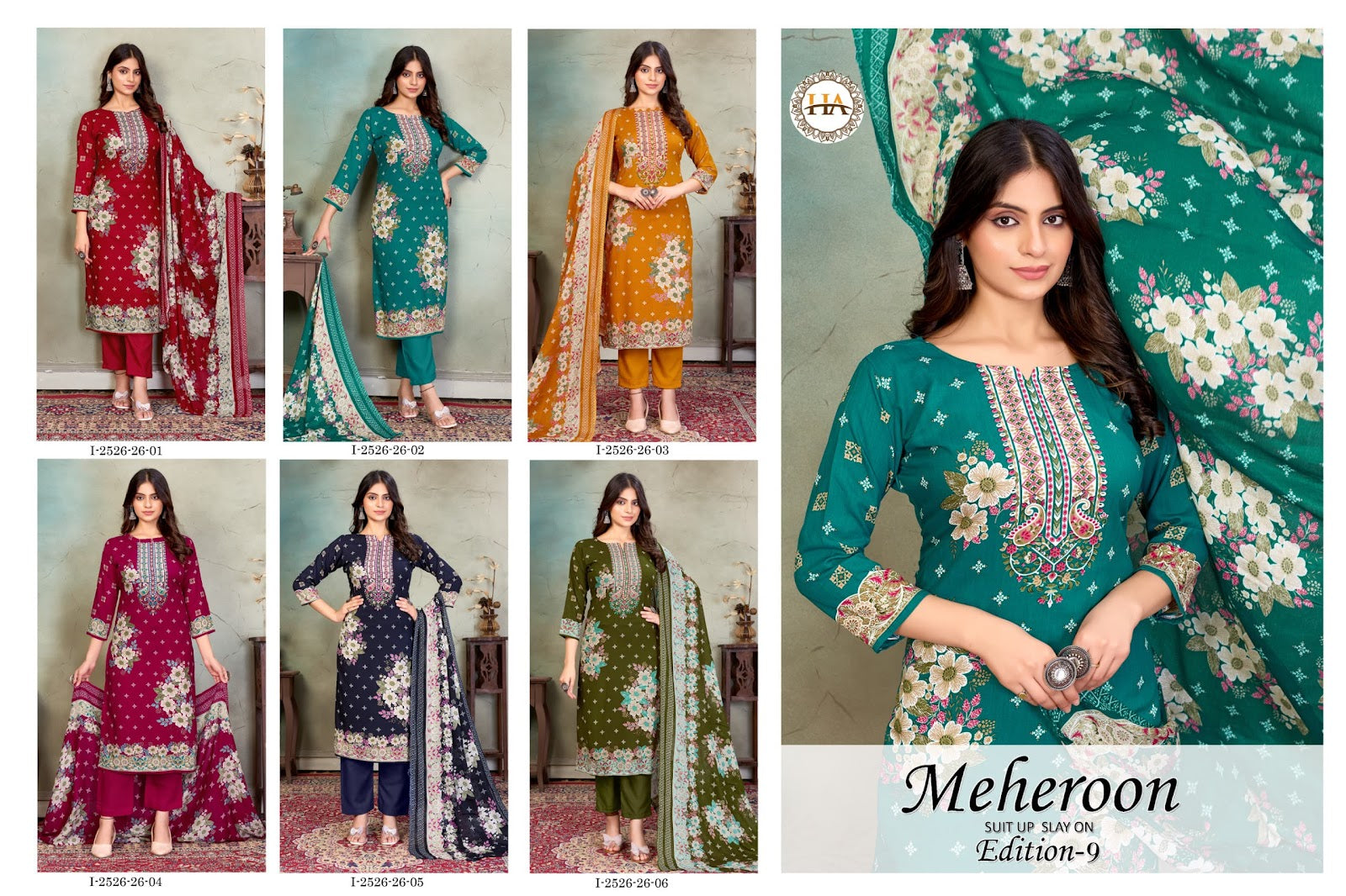 Meheroon Edition 9 Harshit Fashion Pure Viscose Karachi Salwar Suits Exporter